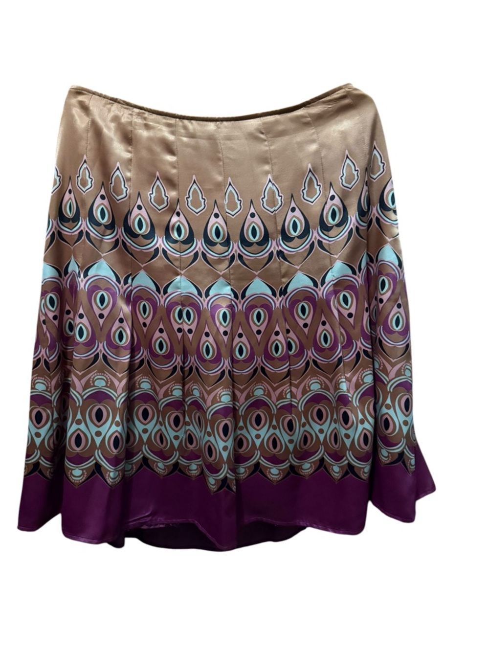 Liz Claiborne Purple and Tan Printed Satin Circle Skirt